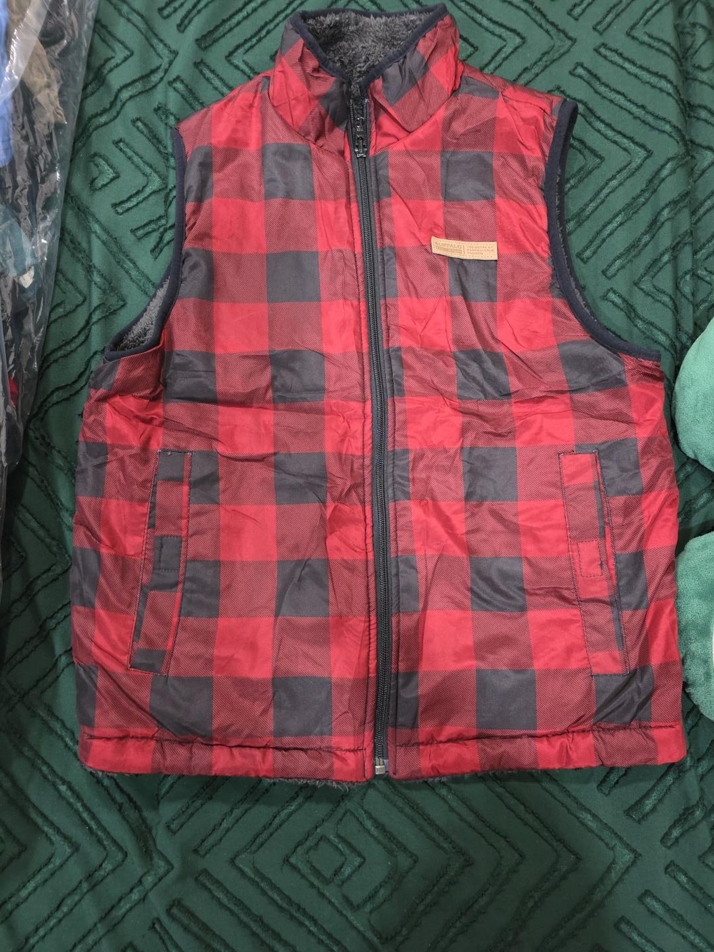 Buffalo David Bitton Red and Black Buffalo Plaid Puffer Vest for Kids